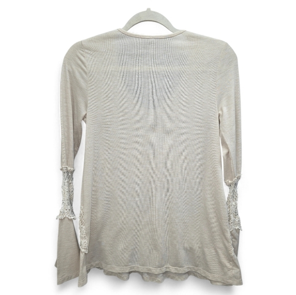 Vanity Boho Lace Trim Top Small Cream Beige V-Neck Long Sleeve Cottagecore Soft - Picture 2 of 7